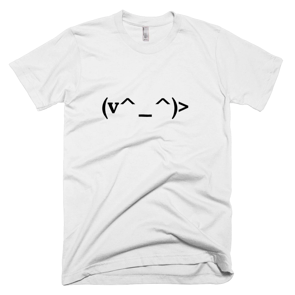 T-shirt with '(v^_^)>' text on the front