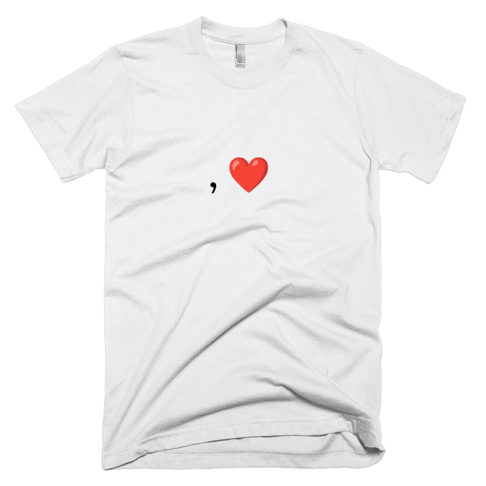 T-shirt with ', ❤️' text on the front