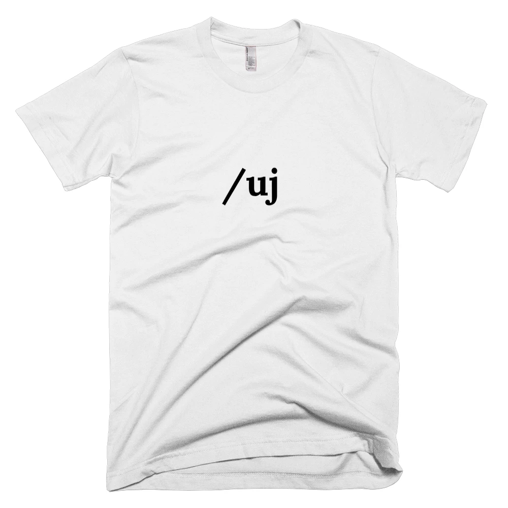 T-shirt with '/uj' text on the front