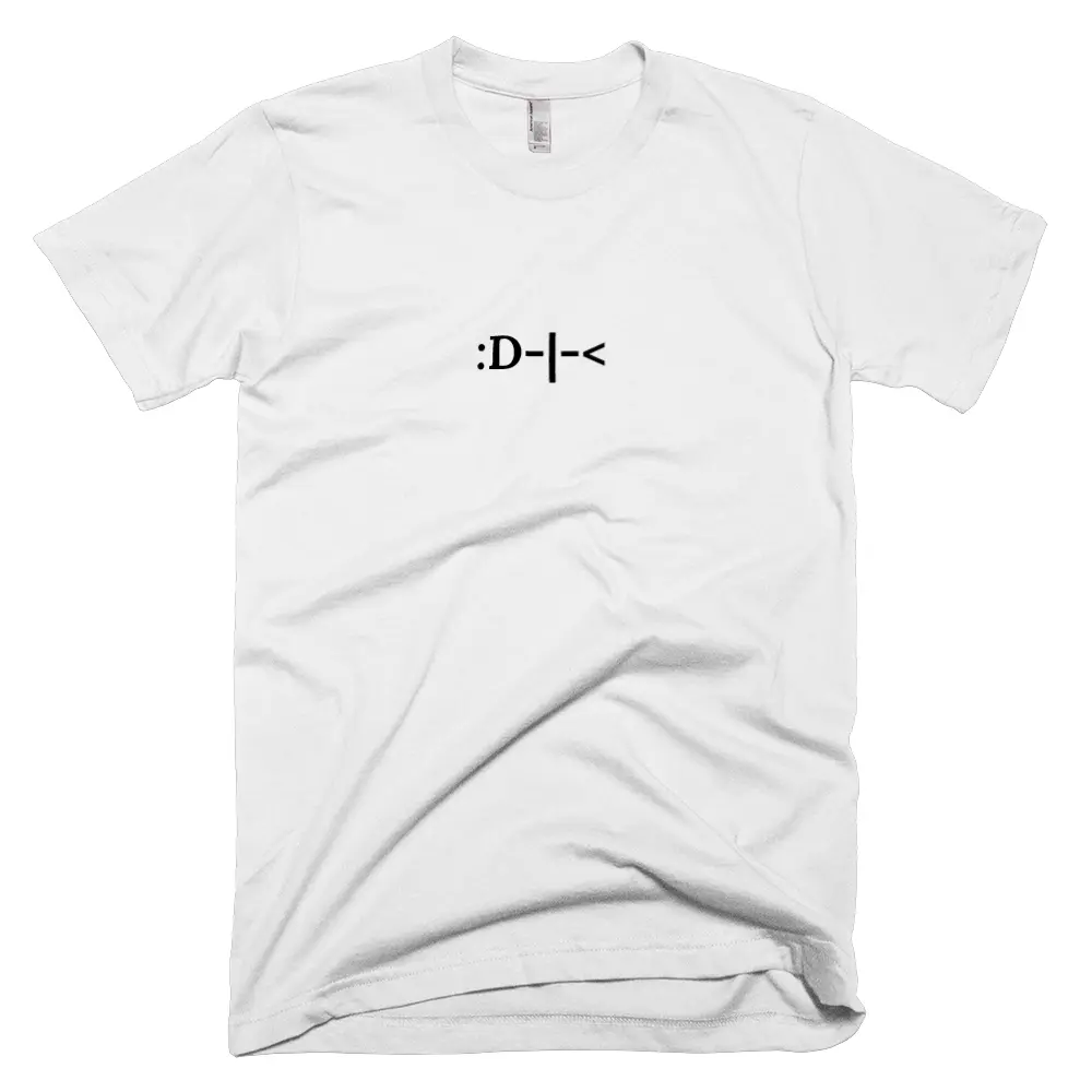 T-shirt with ':D-|-<' text on the front