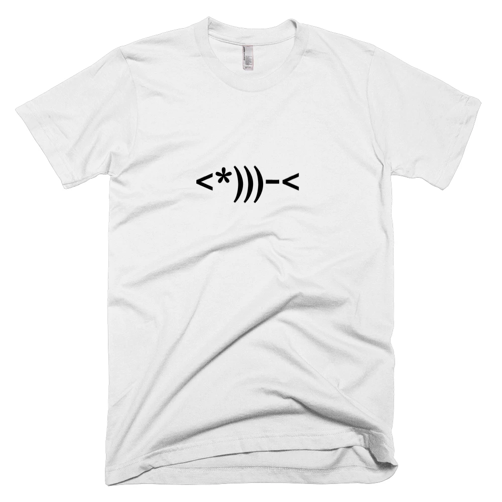 T-shirt with '<*)))-<' text on the front