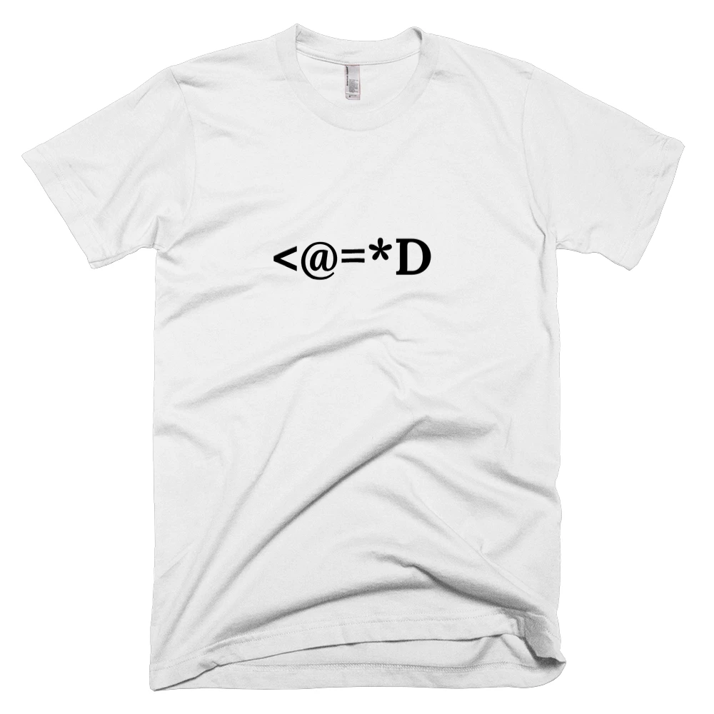 T-shirt with '<@=*D' text on the front