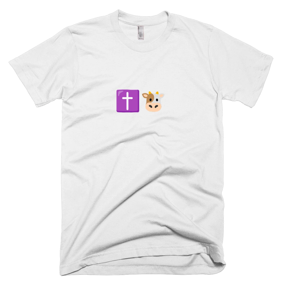 T-shirt with '✝️🐮' text on the front