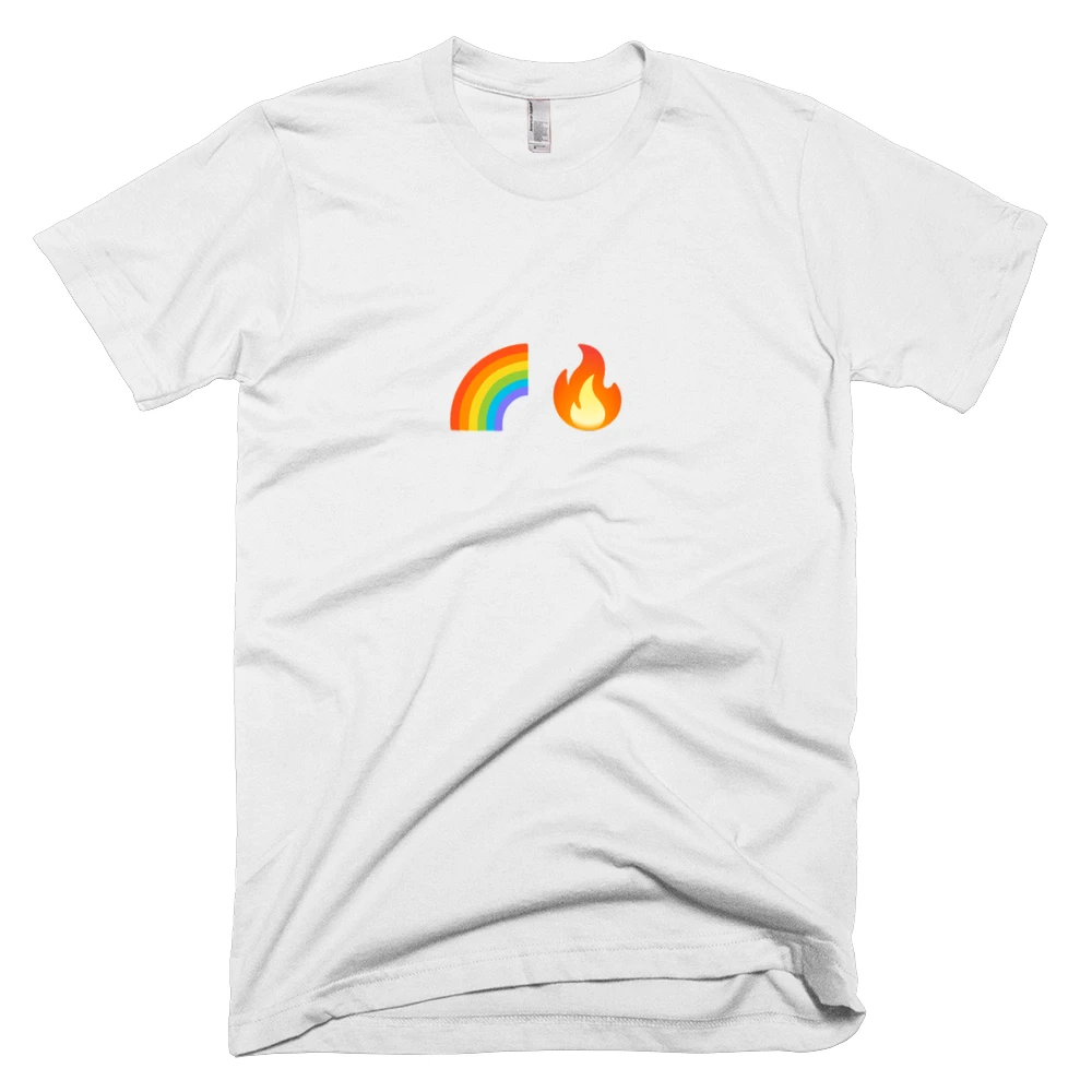 T-shirt with '🌈🔥' text on the front