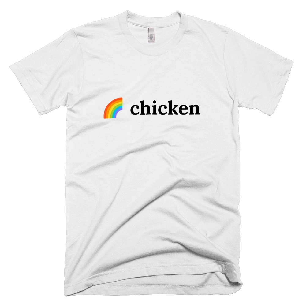 T-shirt with '🌈 chicken' text on the front