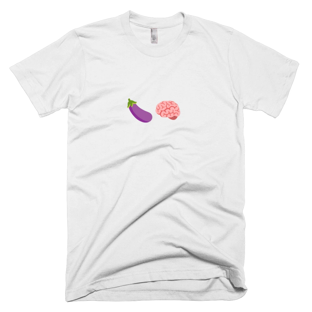 T-shirt with '🍆🧠' text on the front