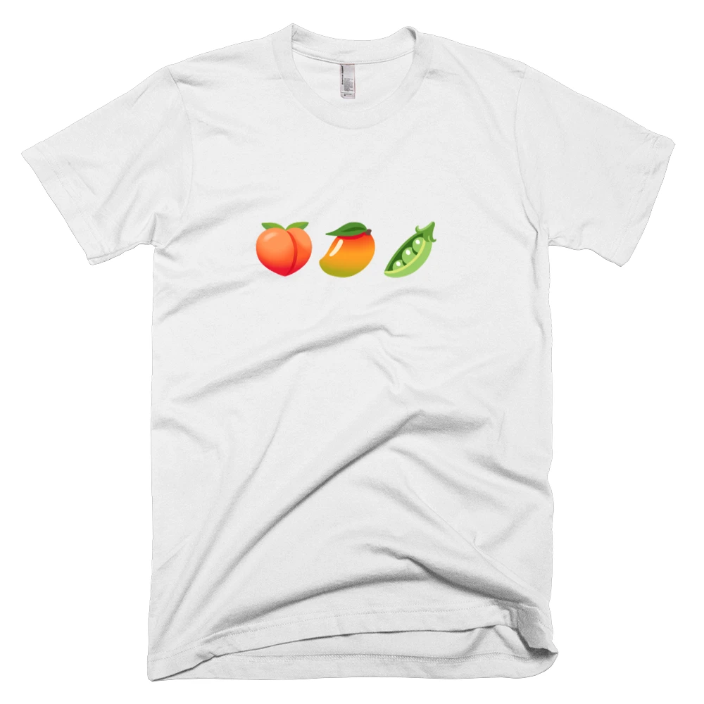 T-shirt with '🍑🥭🫛' text on the front