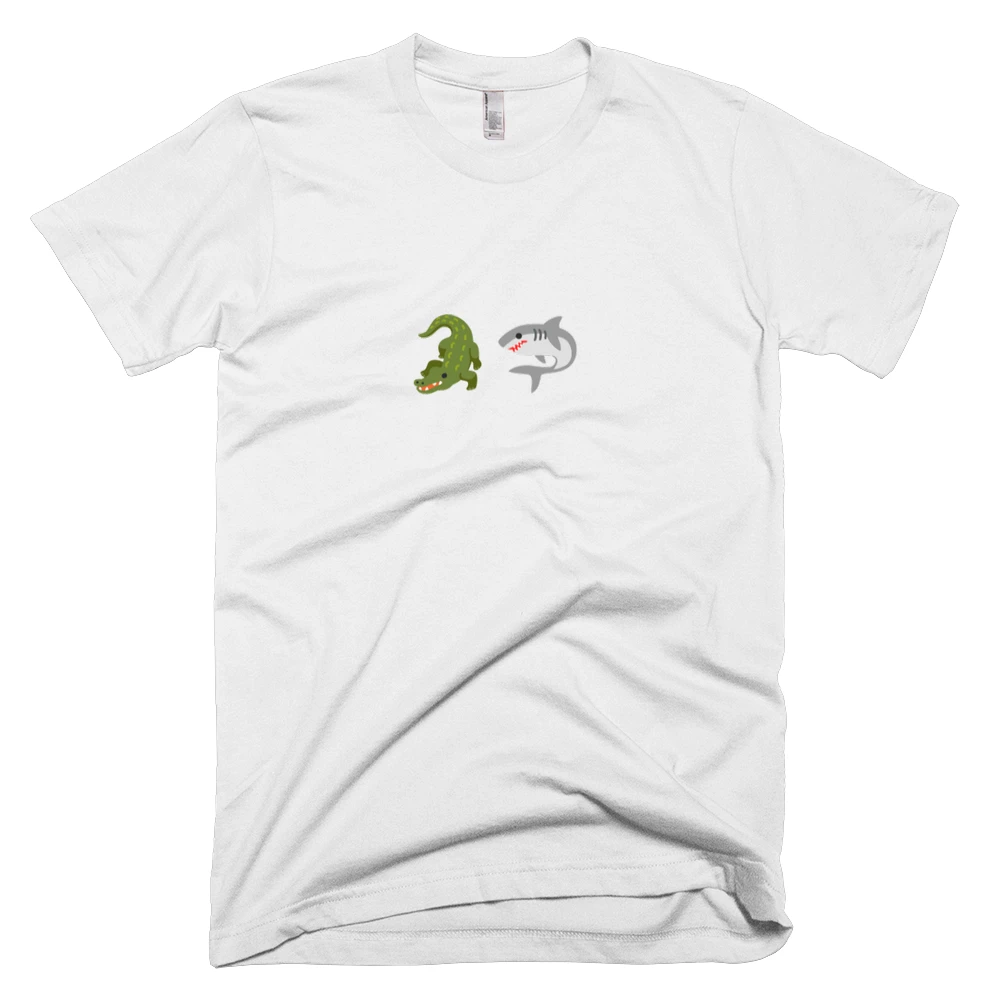 T-shirt with '🐊🦈' text on the front