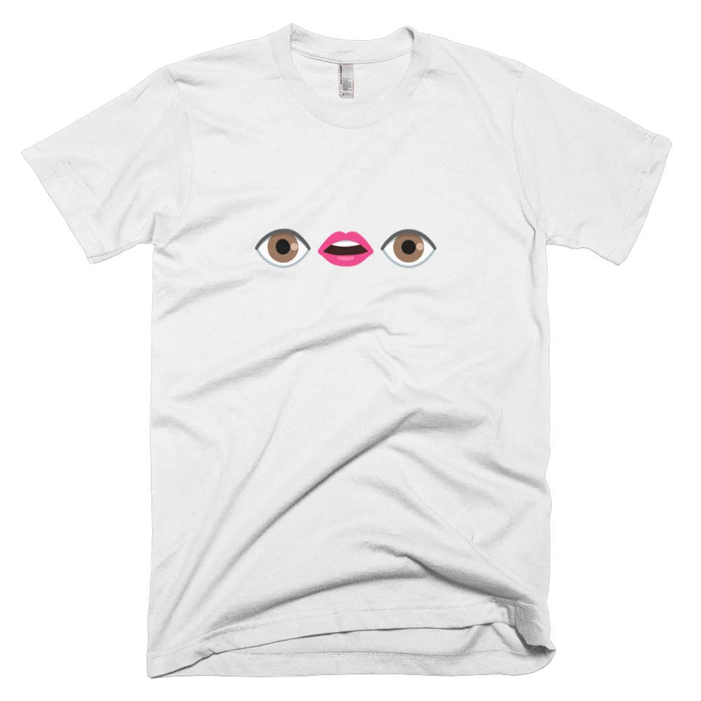 T-shirt with '👁️👄👁️' text on the front