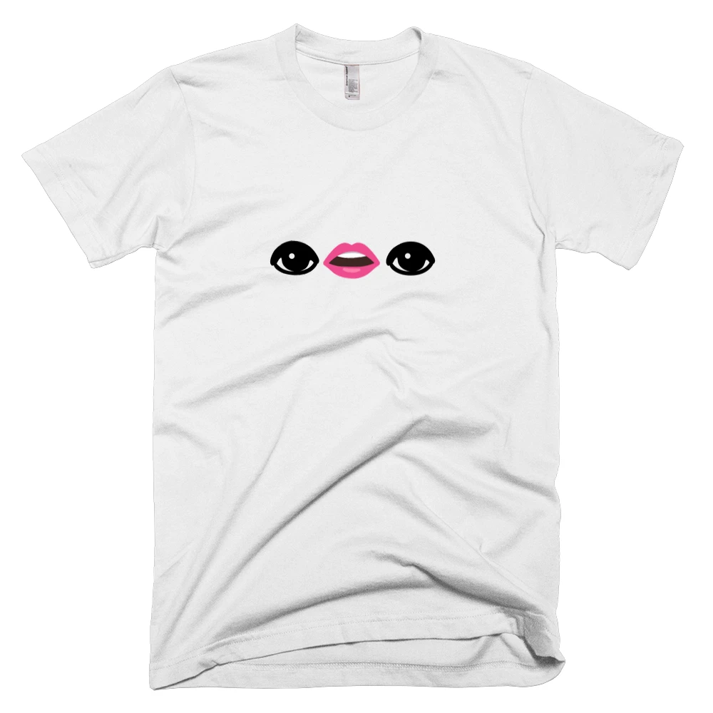 T-shirt with '👁👄👁' text on the front