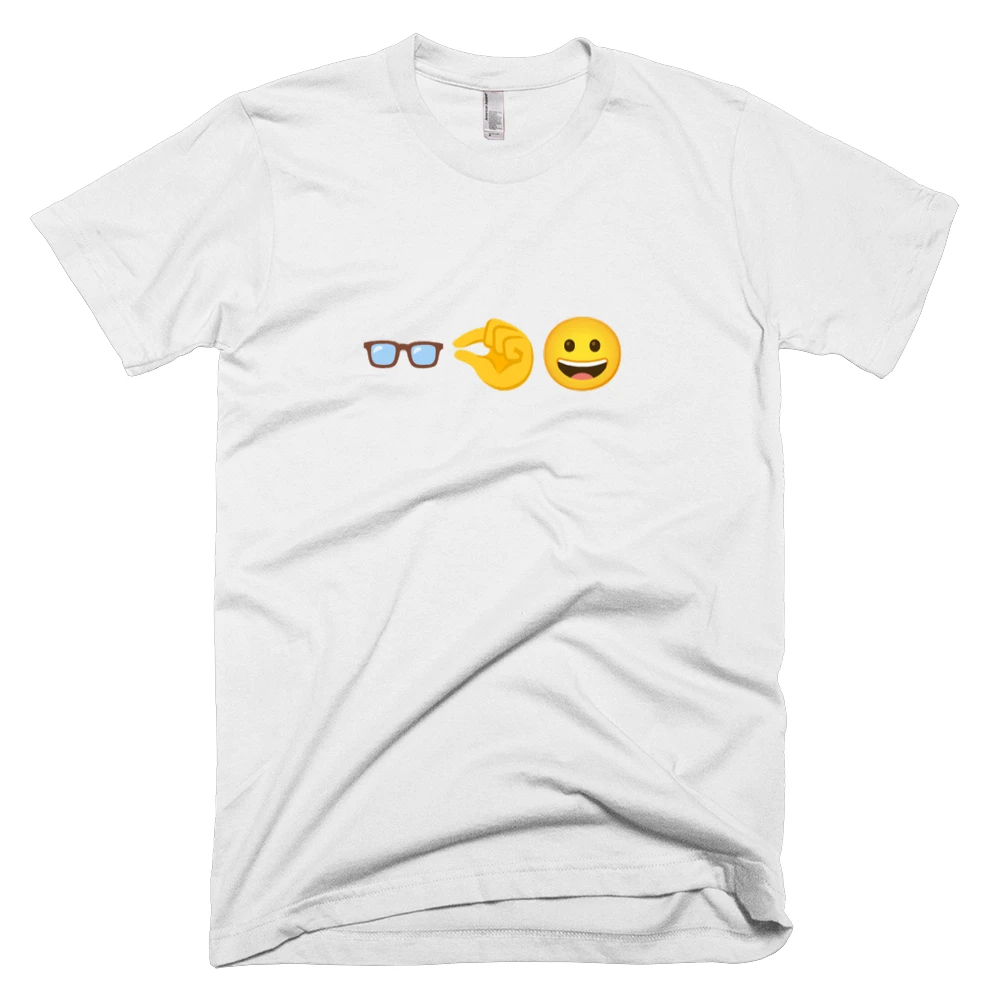 T-shirt with '👓🤏😀' text on the front