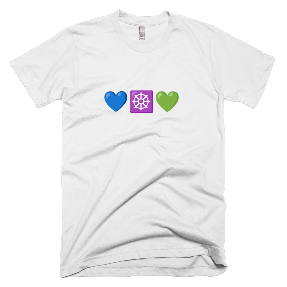 T-shirt with '💙☸️💚' text on the front