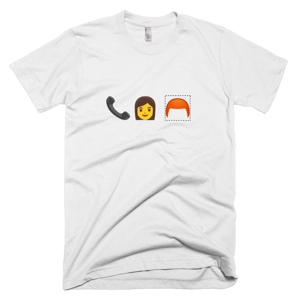 T-shirt with '📞👩 🦰' text on the front