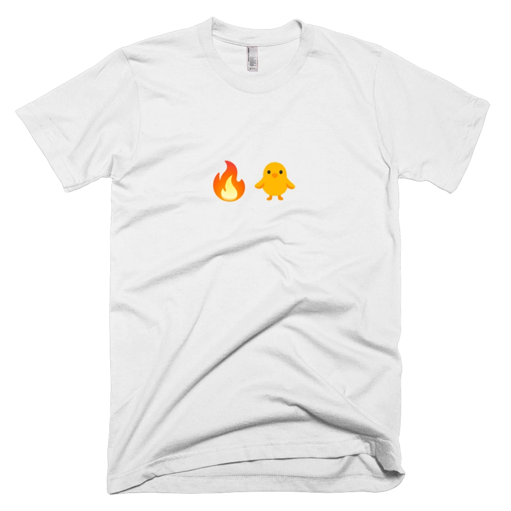 T-shirt with '🔥🐥' text on the front