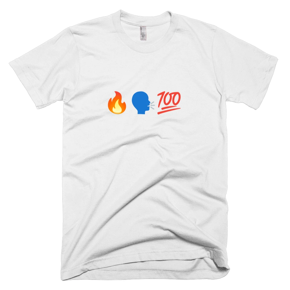 T-shirt with '🔥🗣️💯' text on the front