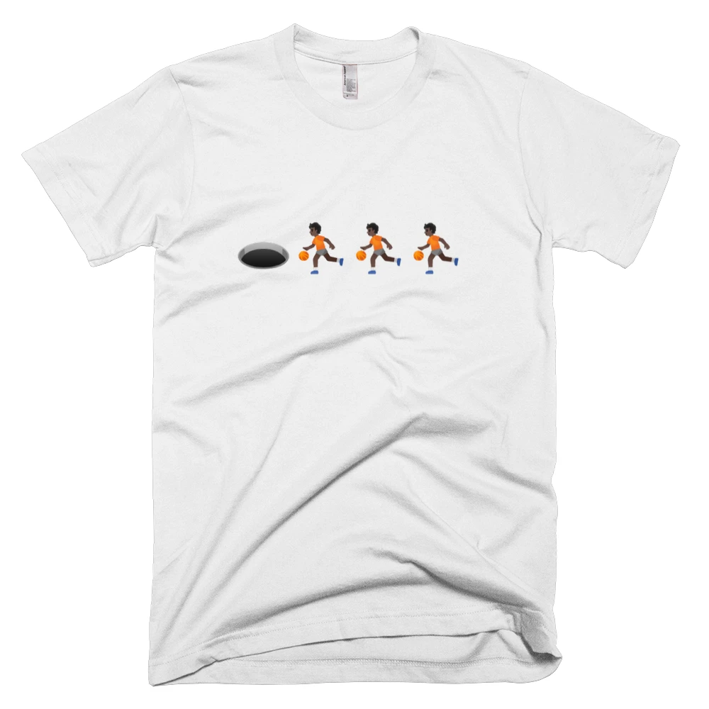 T-shirt with '🕳️⛹🏿⛹🏿⛹🏿' text on the front