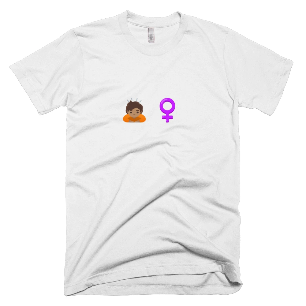 T-shirt with '🙇🏽 ♀️' text on the front