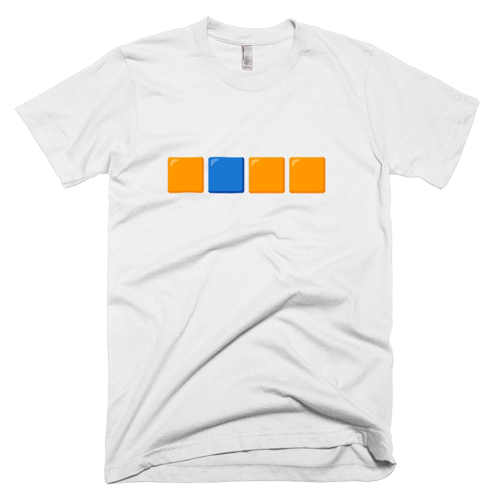 T-shirt with '🟧🟦🟧🟧' text on the front
