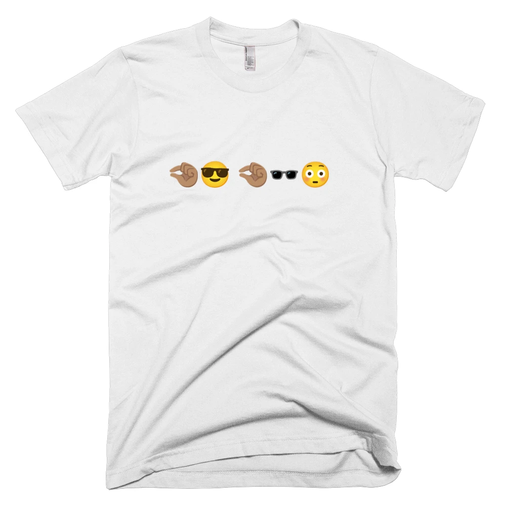 T-shirt with '🤏🏽😎 🤏🏽🕶️😳' text on the front