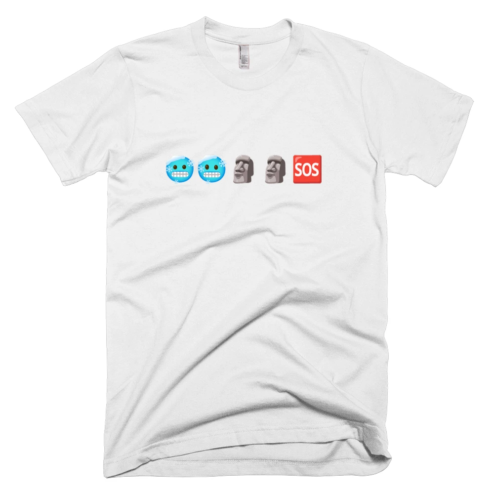 T-shirt with '🥶🥶🗿🗿🆘' text on the front