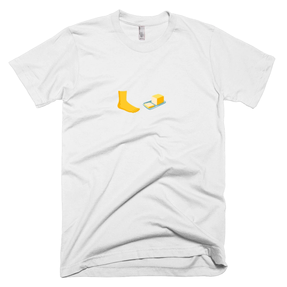 T-shirt with '🦶🧈' text on the front