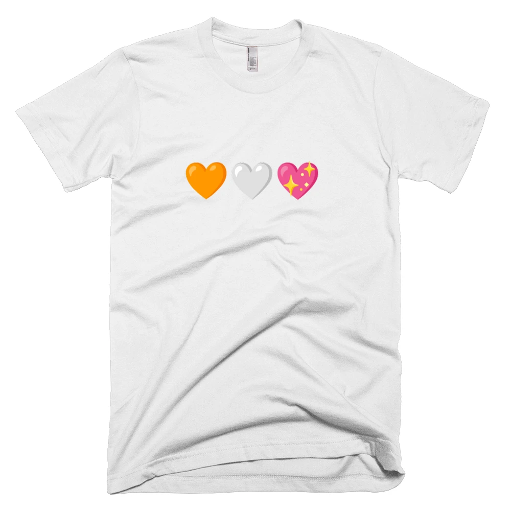 T-shirt with '🧡🤍💖' text on the front