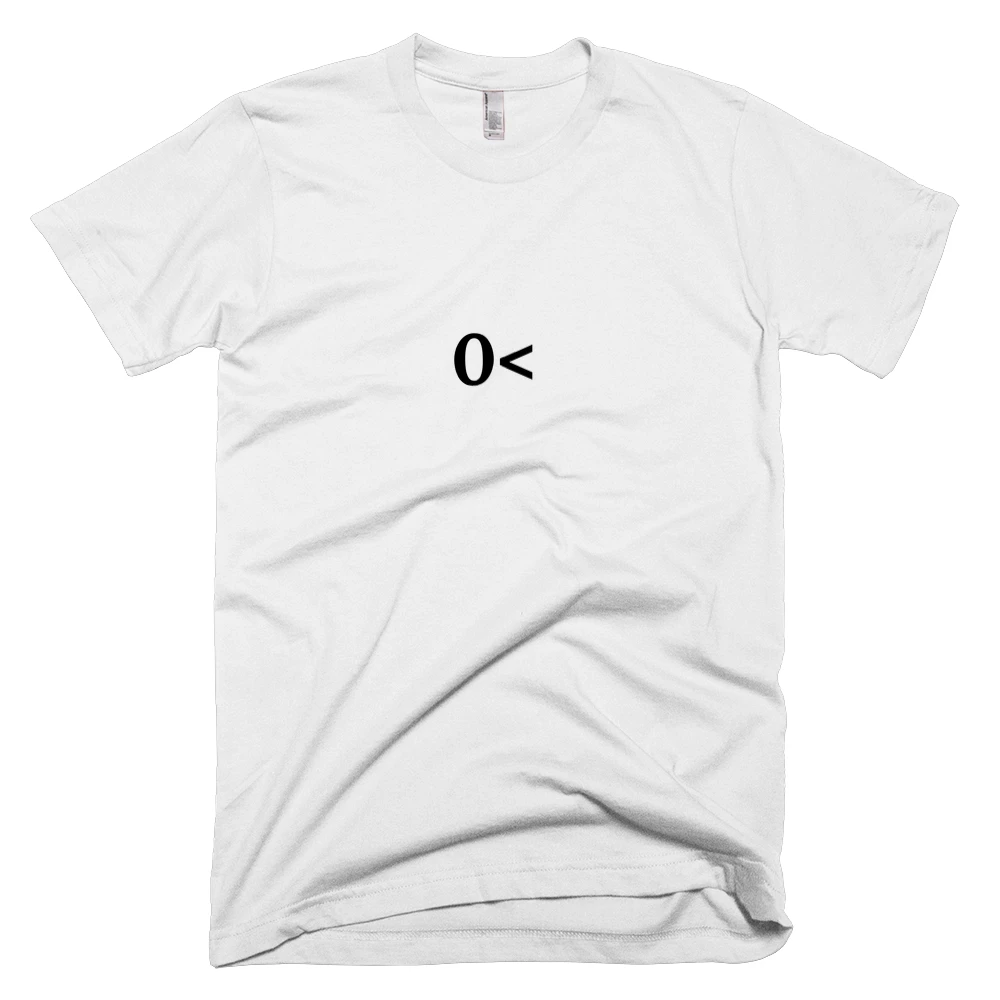 T-shirt with '0<' text on the front