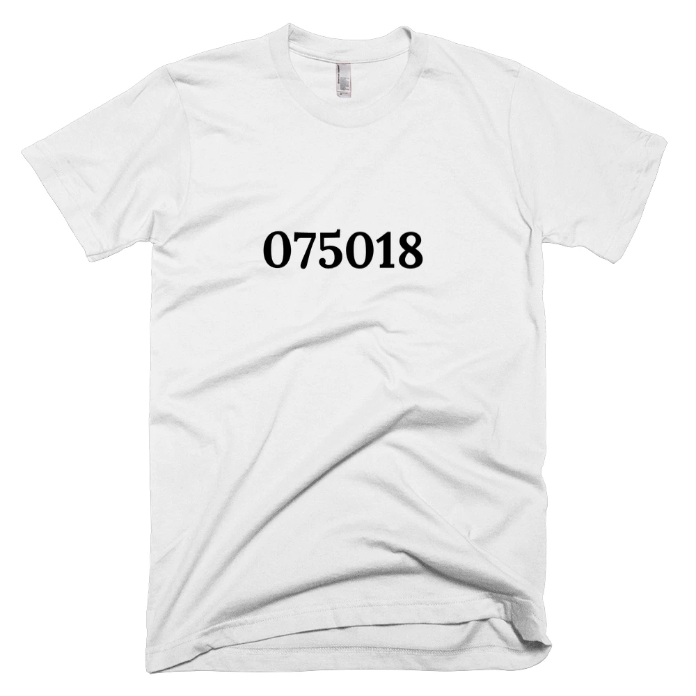T-shirt with '075018' text on the front
