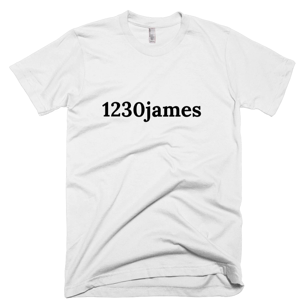T-shirt with '1230james' text on the front