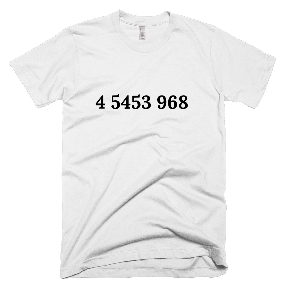 T-shirt with '4 5453 968' text on the front