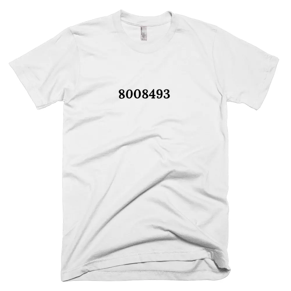 T-shirt with '8008493' text on the front