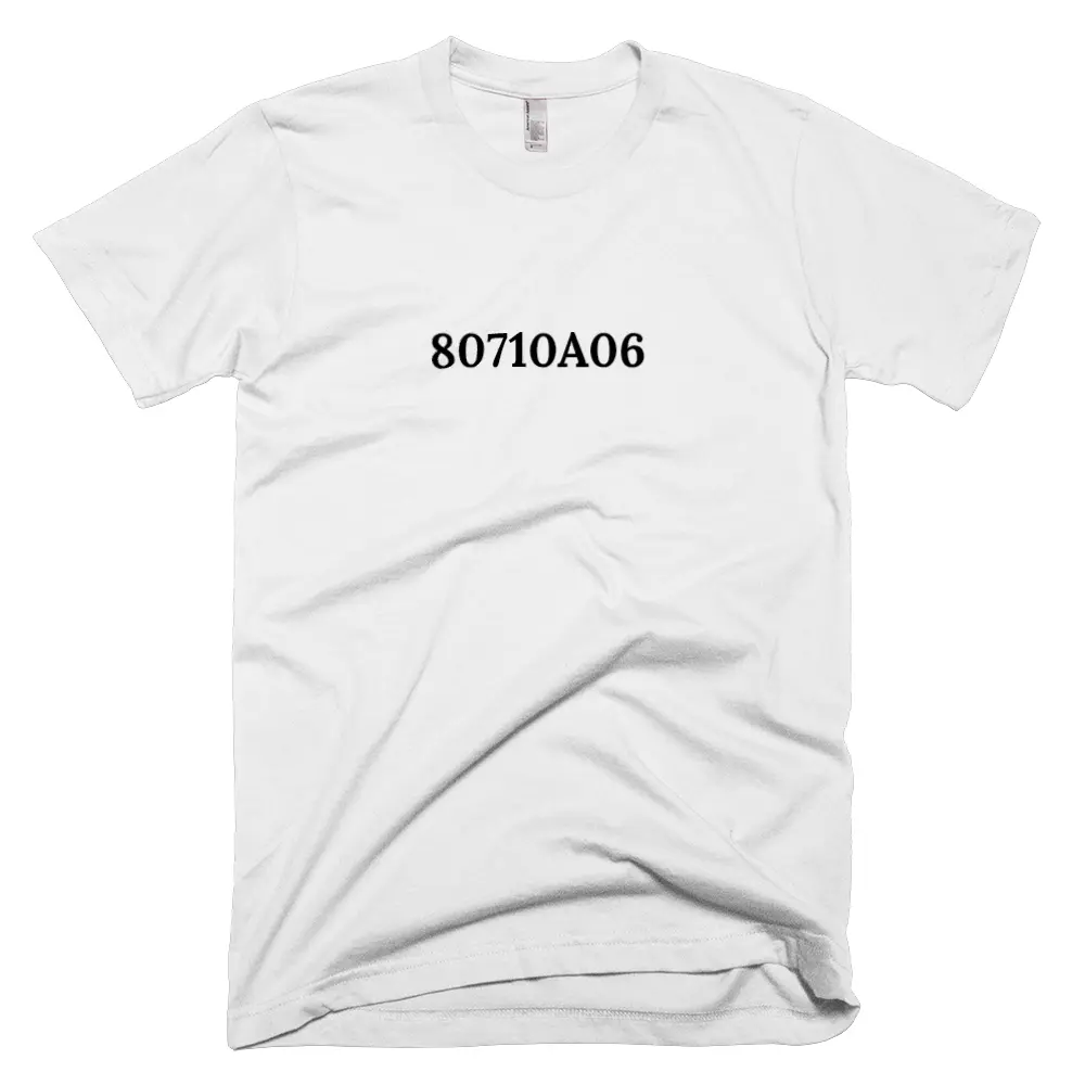 T-shirt with '80710A06' text on the front