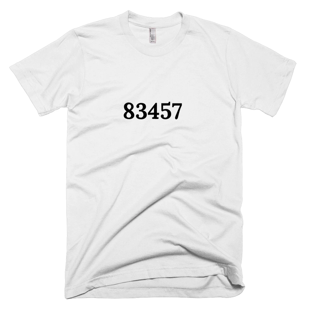 T-shirt with '83457' text on the front