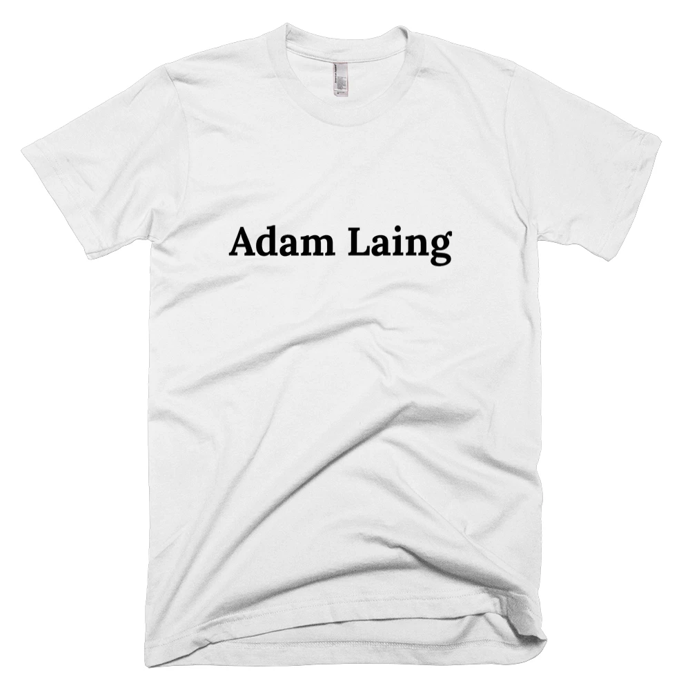 T-shirt with 'Adam Laing' text on the front