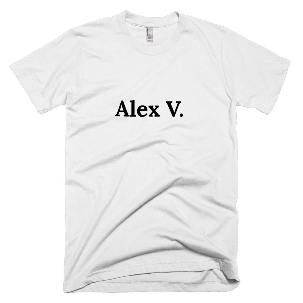 T-shirt with 'Alex V.' text on the front