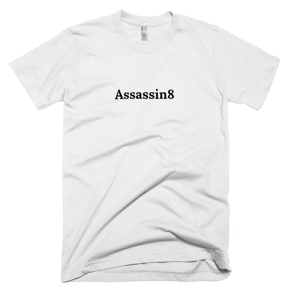 T-shirt with 'Assassin8' text on the front