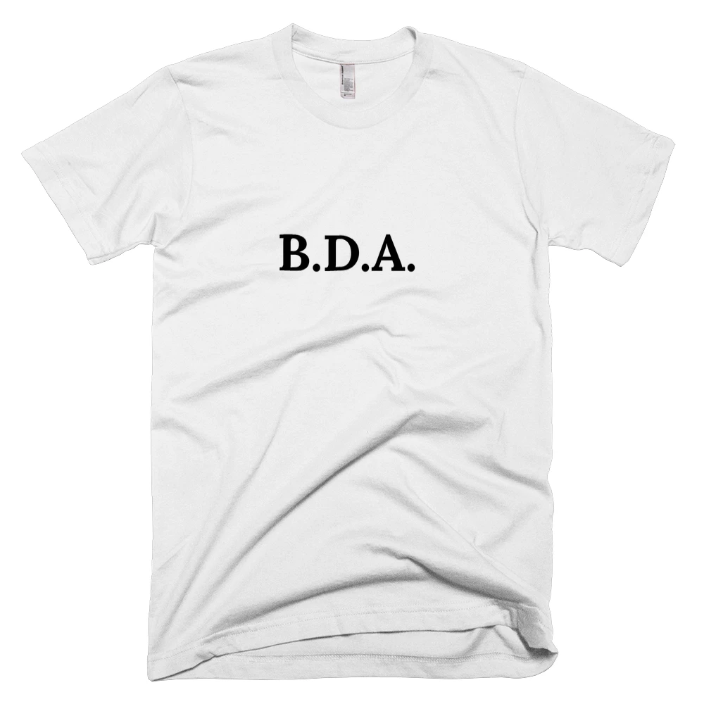 T-shirt with 'B.D.A.' text on the front