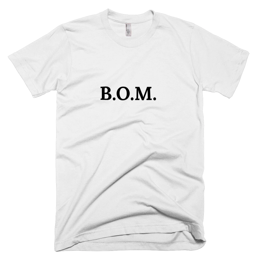 T-shirt with 'B.O.M.' text on the front