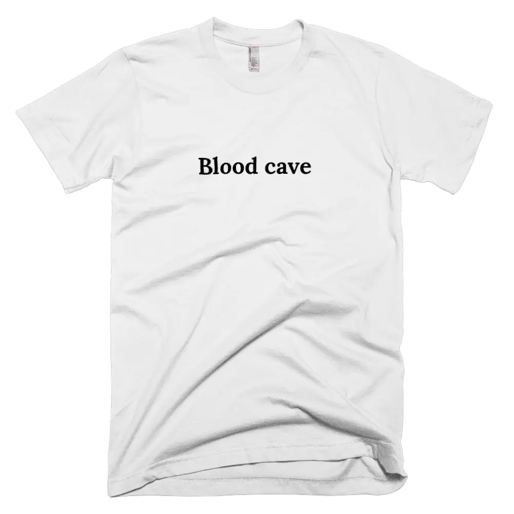 T-shirt with 'Blood cave' text on the front