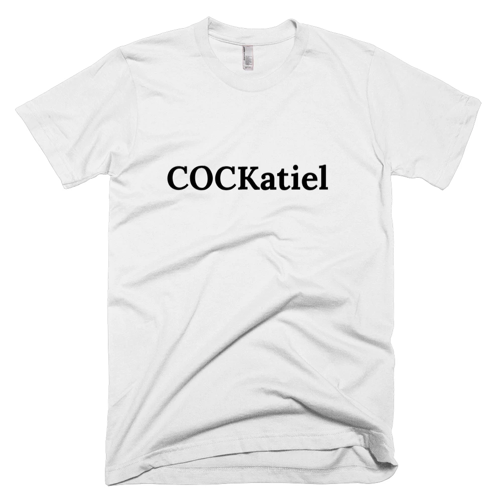 T-shirt with 'COCKatiel' text on the front