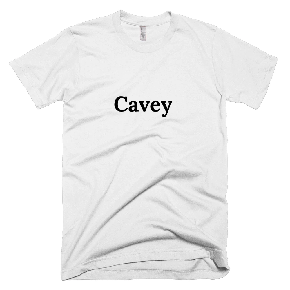 T-shirt with 'Cavey' text on the front