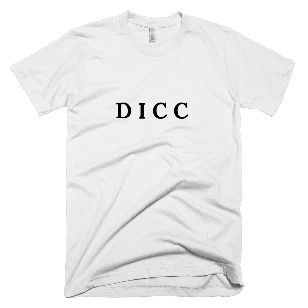 T-shirt with 'D I C C' text on the front