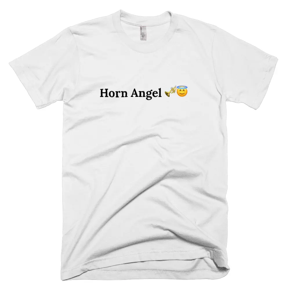 T-shirt with 'Horn Angel 🎺😇' text on the front