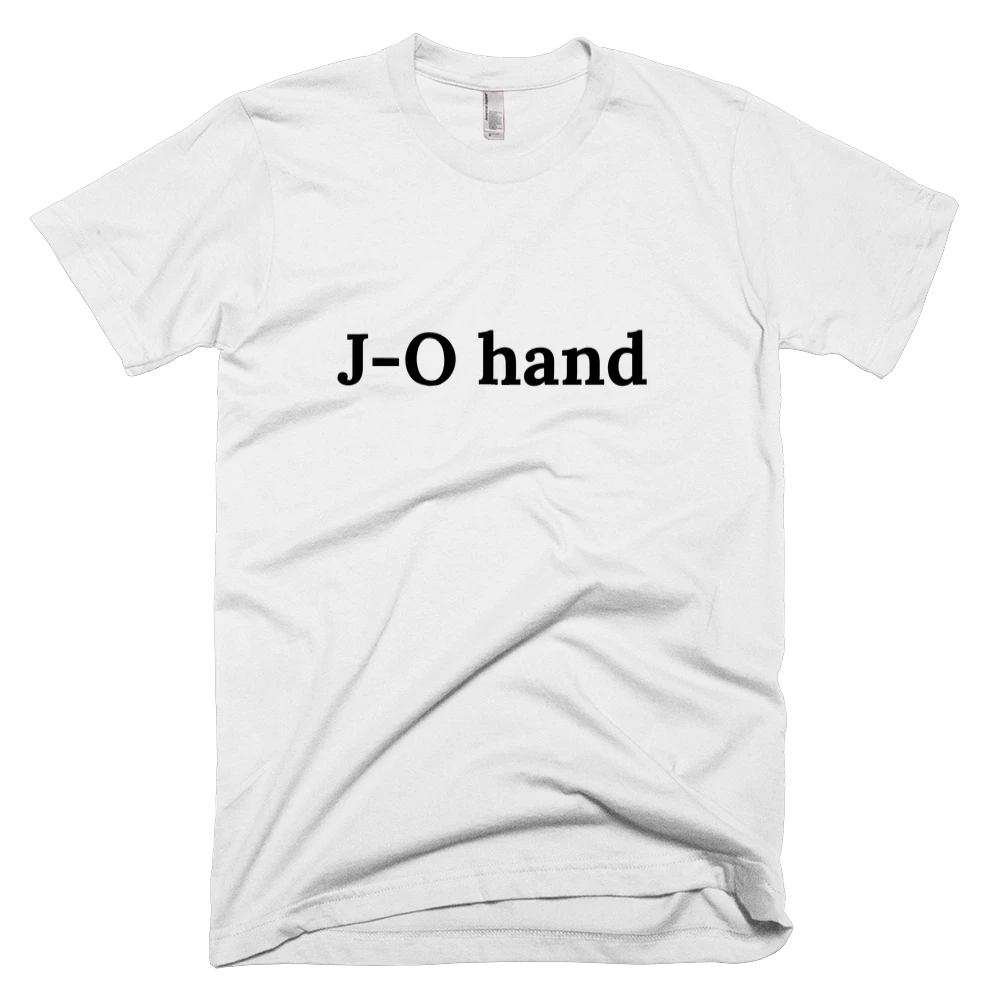 T-shirt with 'J-O hand' text on the front