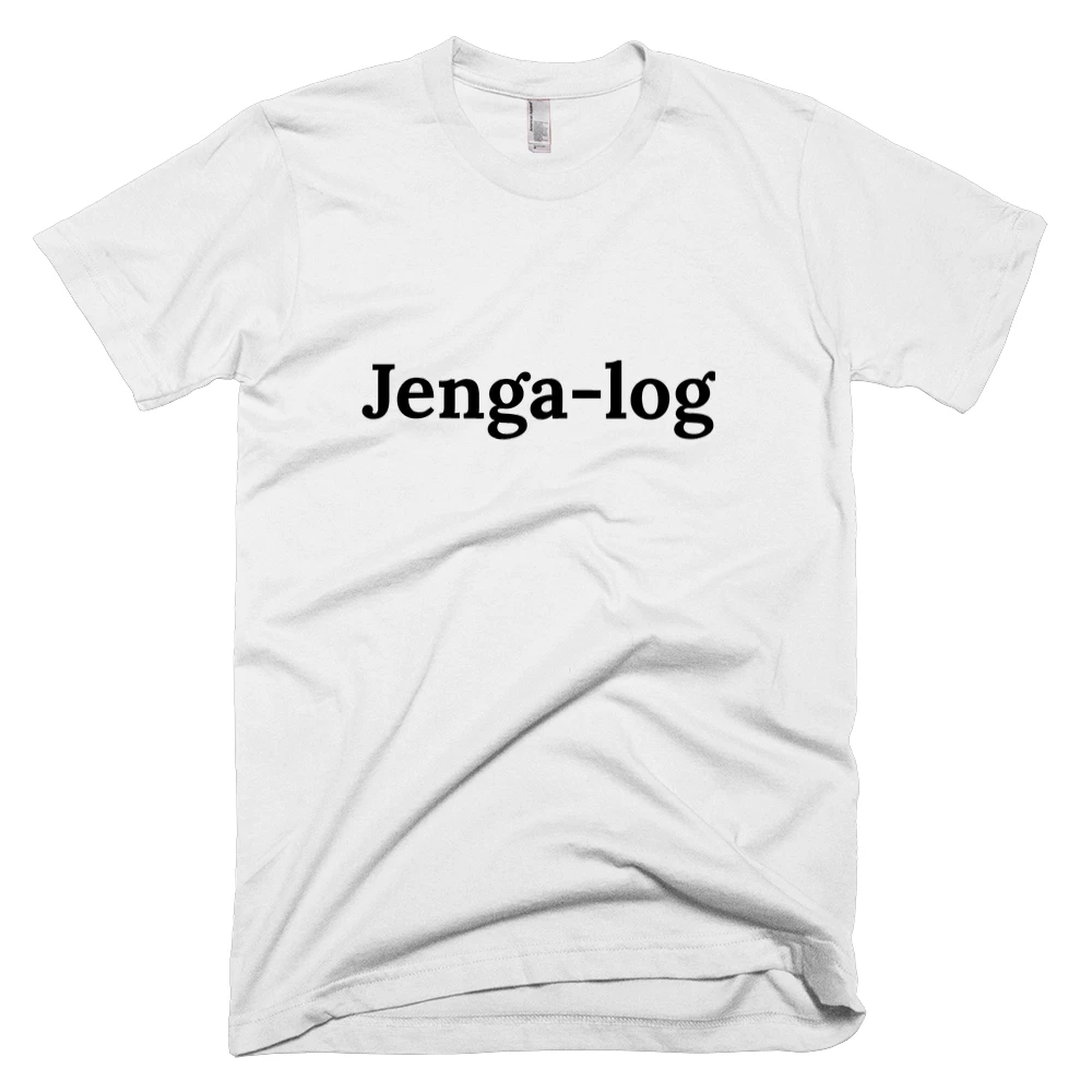 T-shirt with 'Jenga-log' text on the front