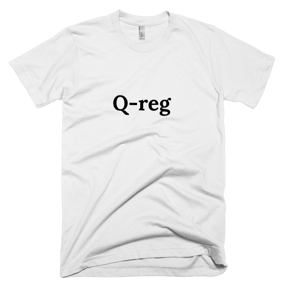 T-shirt with 'Q-reg' text on the front