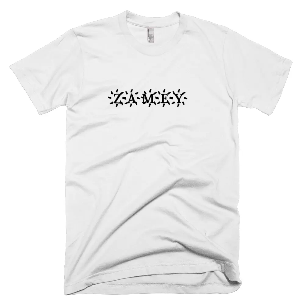T-shirt with 'Z҉A҉M҉E҉Y҉' text on the front