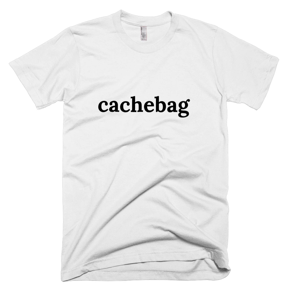 T-shirt with 'cachebag' text on the front