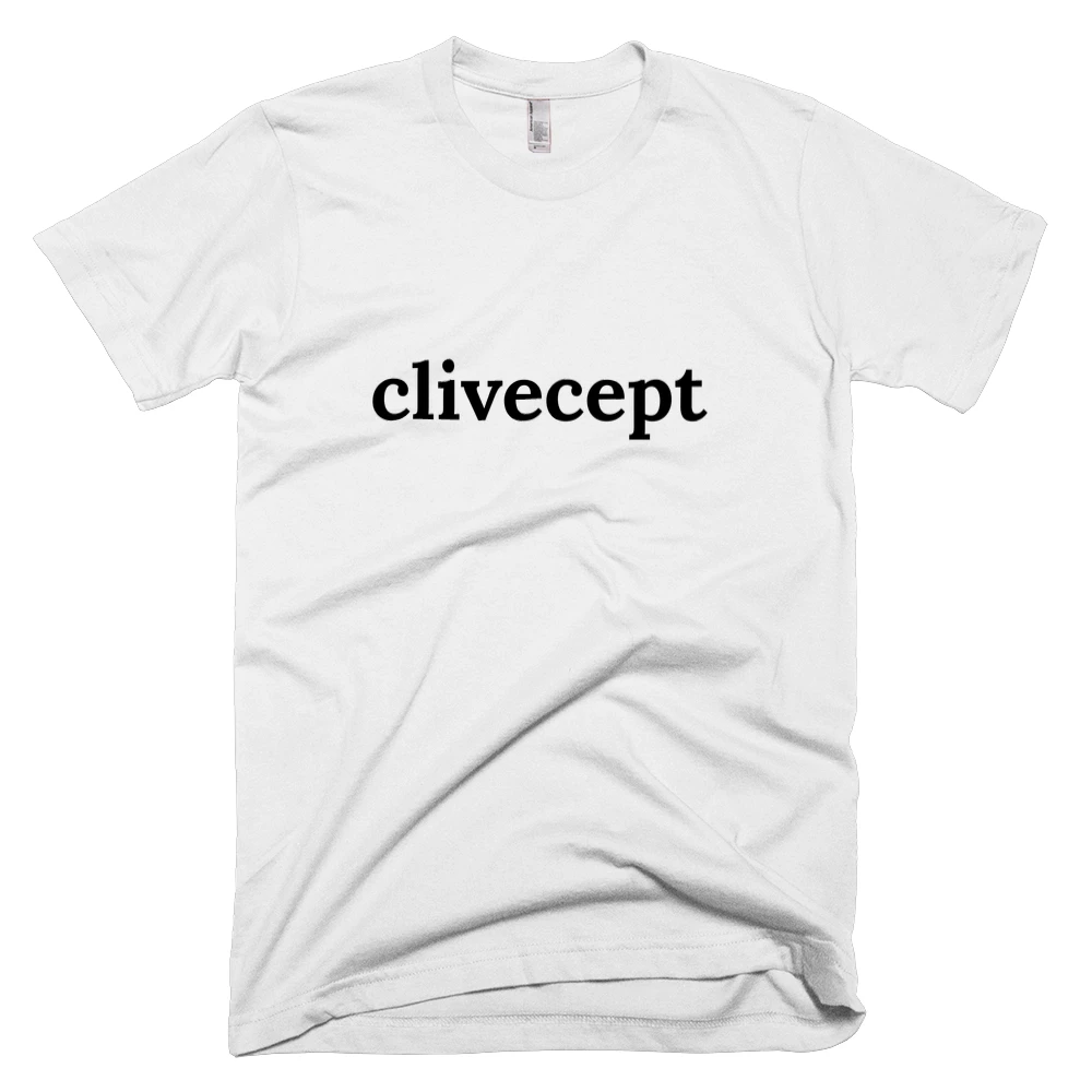 T-shirt with 'clivecept' text on the front