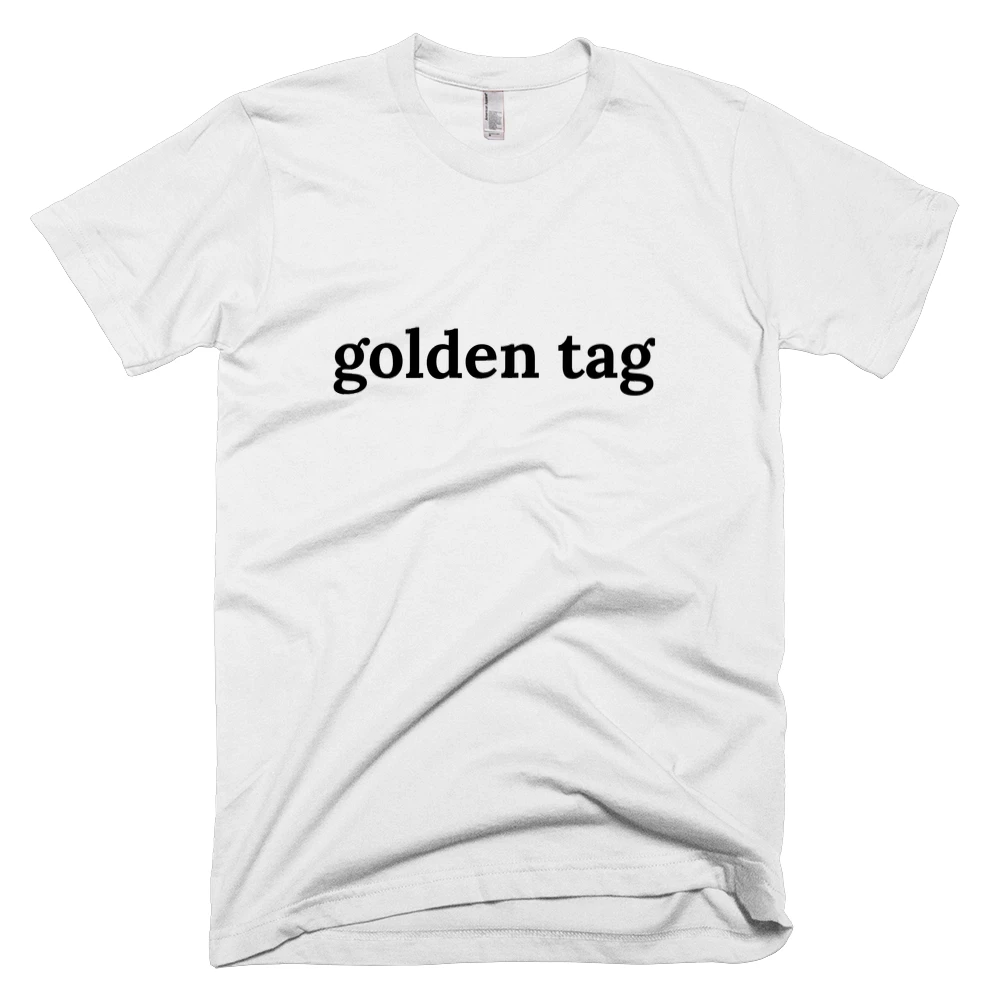 T-shirt with 'golden tag' text on the front